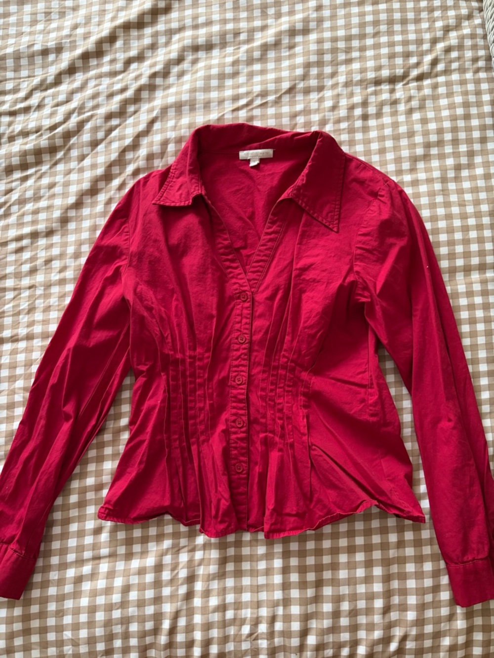 Red Button-Front Fitted Blouse